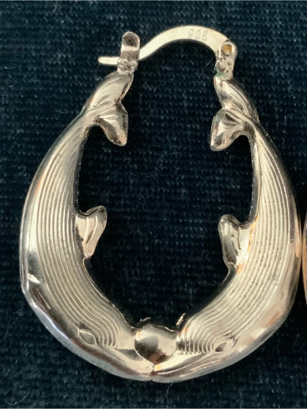 925 Sterling Silver Kissing Dolphin Hoop Earrings
